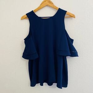 Blue Rain navy cold shoulder top